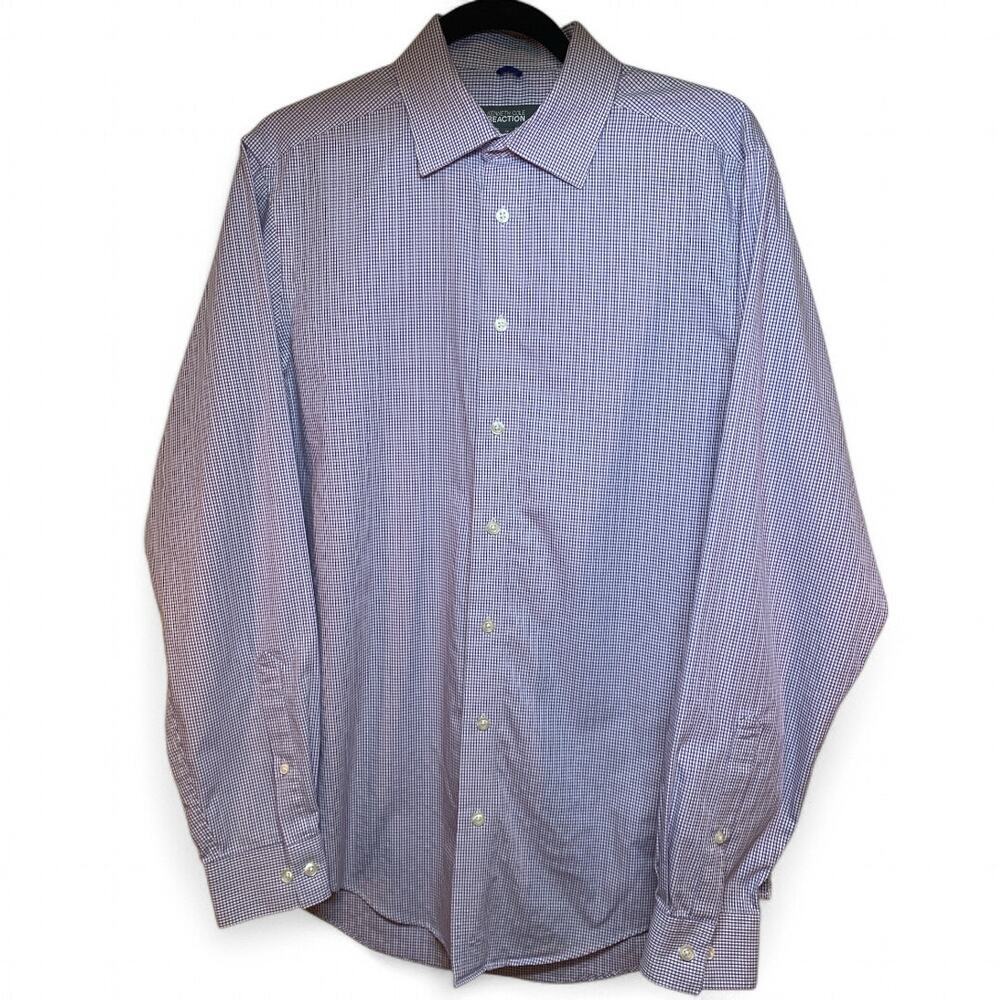 Kenneth Cole Reaction Slim Fit Men’s Dress Shirt-Purple Check- Size M-15/15.5